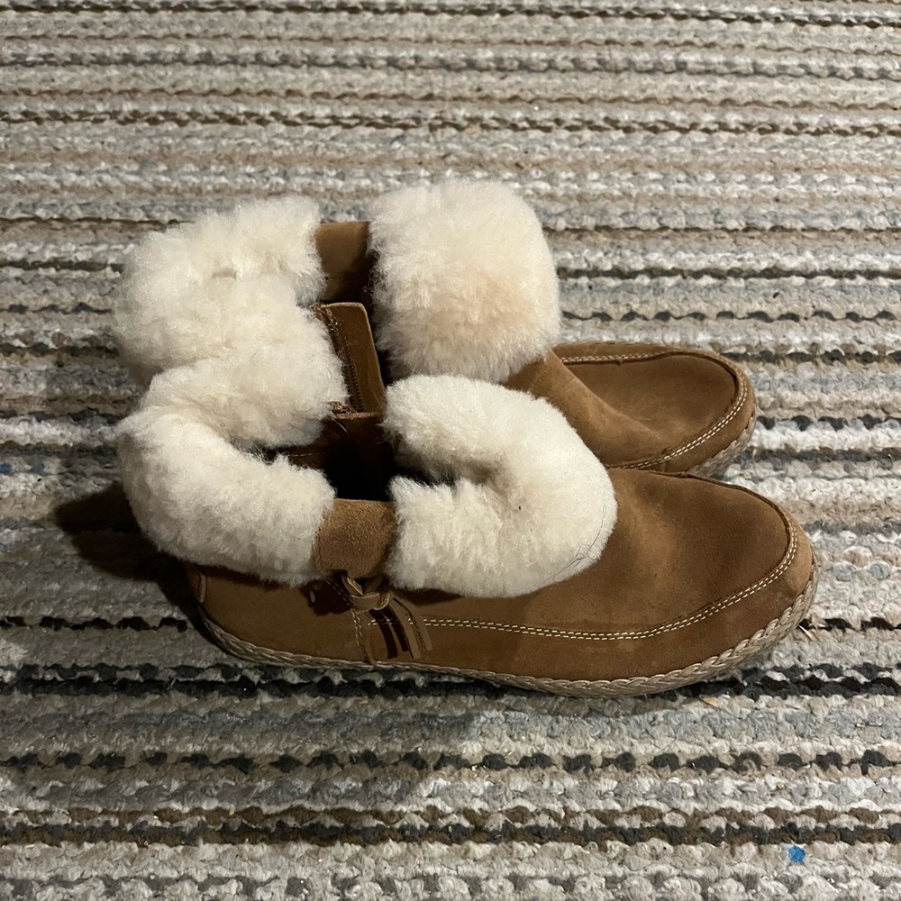 UGG tan slips ons with zipper side